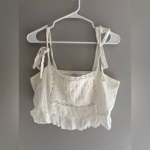 Polly Women’s White Lace Crochet Smocked Adjustable Cropped Tank Top SZ 12 Boho